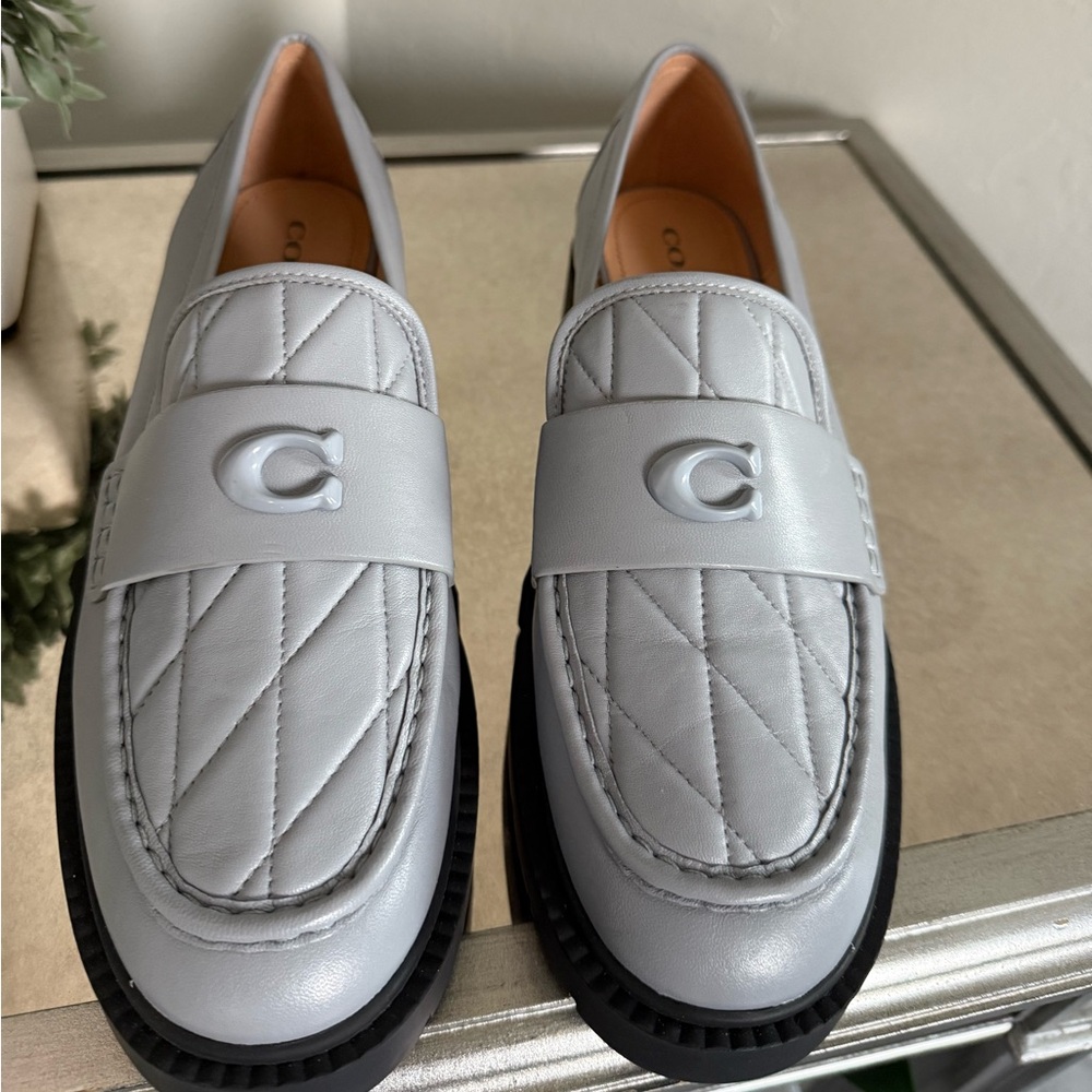 Coach Quilted Leather Loafers in Light Gray